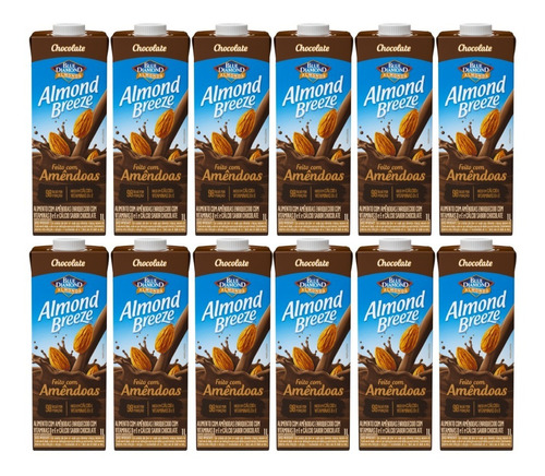 Kit 12 Bebida De Amêndoas Almond Breeze Sabor Chocolate 1l