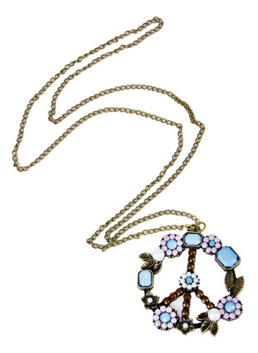 Retro Floral Peace \u0026 Sign Colgante Collar De Cadena