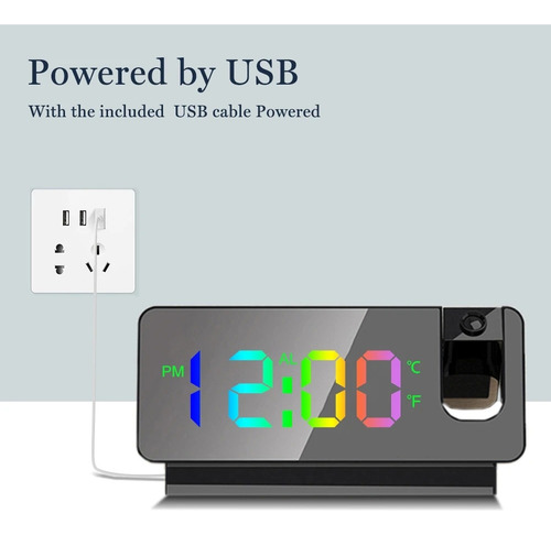 Reloj Despertador Digital Proyector Inalámbrico 11 Color Led