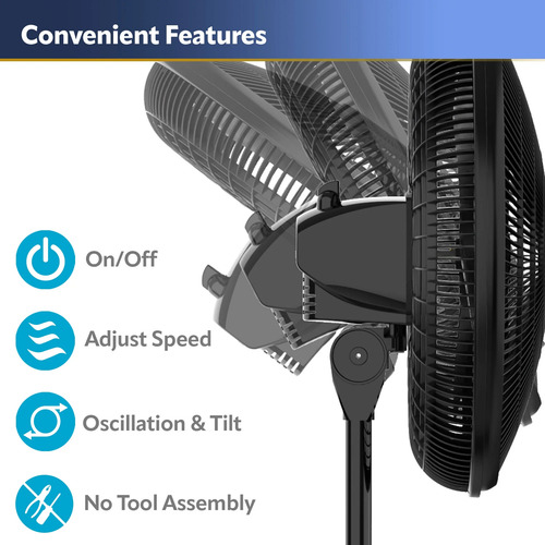 Ventilador Abanico Lasco Pedestal Ajustable 16 S16500 40.64 Cm 50hz/60hz Negro Negro Plástico 3