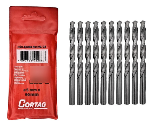 Broca Widea Cortag 5mm X 90mm - 62288 - Kit C/10 Peca