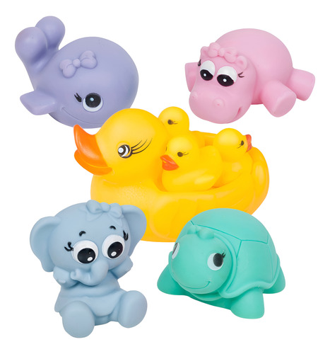 Kit Brinquedos De Banho Menina 4 Bichos Com Patinho De Vinil