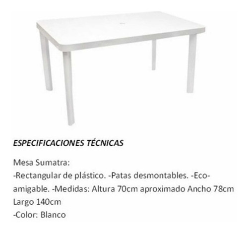 Mesa Exterior Interior Plastica Jardin Hogar Patas Desmontab