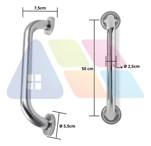Imagen 2 de 3 de Agarradera Acero Inoxidable Cromado 50cm Peirano Safe Ab-003