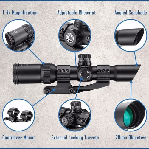 Mira Táctica Telescópica 1-4x28 Aeg Iluminada Rifle