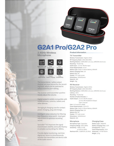 Micrófono De Solapa Inalámbrico Synco G2 A2 G2a2 Pro De 2,4