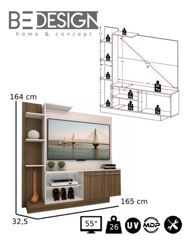 Estante Rack Tv Verona Blanco Café - Be Design