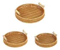 Comprar Canastos De Mimbre Set X3 Organizador Cestos Redondos