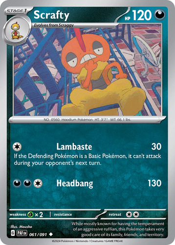 Scrafty 61/91 Cartas Pokemon Paldean Fates Scarlet & Violet