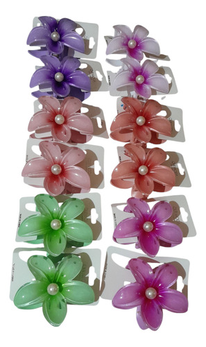 Broches Hawaianas Para El Pelo Com Perla De 8 Cm X 12 Unidad Varios Colores
