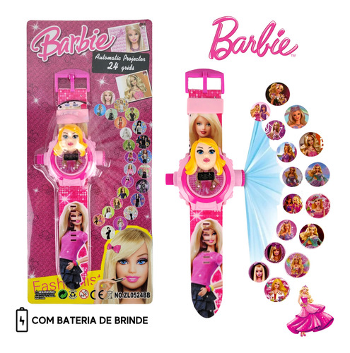 Relogio Barbie Projeta 24 Imagens Meninas Infantil Luz