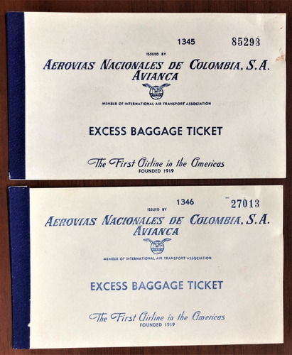 Avianca Tiquetes De Exceso De Equipaje 1966