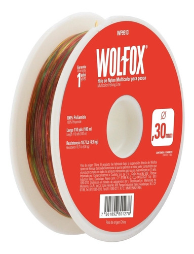 Hilo De Pescar Nylon 0.40mm Multicolor 100m Wolfox Wf9515