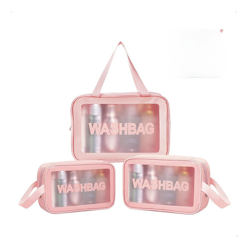 Neceser Mujer Portacosmeticos Washbag Carmela Set De 3 Piezas Originales De Pvc Rosa Amplios Para Llevar Maquillaje Cosméticos Artículos De Baño Impermeables Y Resistentes. Ideal Para Viajes