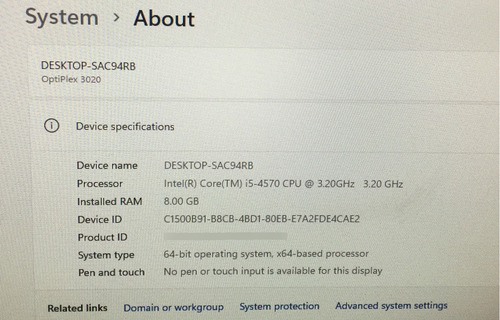 Cpu Dell Optiplex 3020 Intel Core I5-4570 Sku 1569 (Usado)