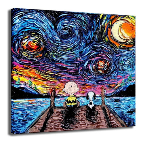 Cuadro Canvas Algodón Snoopy Charlie Brown Noche Estrellada 5 Modelos A Elegir Tintas No Tóxicas Seguras Para Tu Hogar