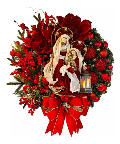 Corona Navidad Sagrada Familia Jesus Para Ventana 40cm A