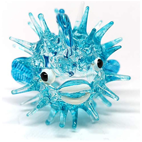 Figuritas De Vidrio Soplado Azul Puffer Fish, Miniatura...
