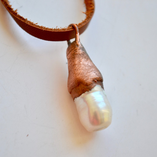 Collar Perla Natural De Rio, Cuero, Joyas Estilo Boho, Cod1