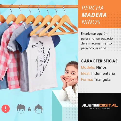 10 perchas de madera para bebés y niños, de madera natural, perchas para  ropa de bebé, armario (rosa)