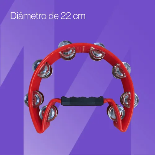 Pandeiro Pandeirola Meia Lua Com Platinelas Em Aço Vermelho Mxt
