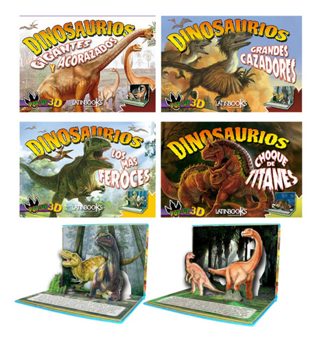 Libro 3d De Dinosaurios En 3d Troquelado , 4 Títulos