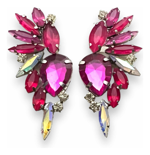 Aros Fucsia / Aros Con Gemas / Aros De Fiesta Elegantes