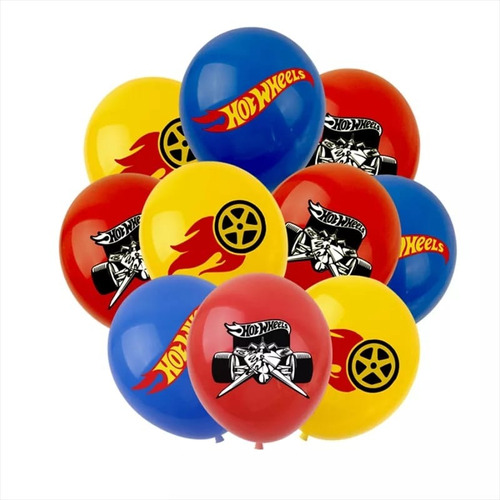 Set 12 Globos Látex De Hot Wheels Cumpleaños Y Fiestas