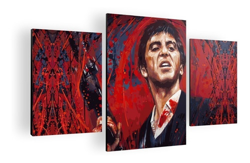 Cuadro Decorativo Mural Tres Piezas Scarface 100x60 Cm Mdf