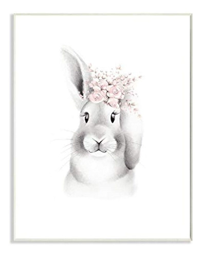 The Kids Room By Stupell Sketched Fluffy Bunny Flowers Placa