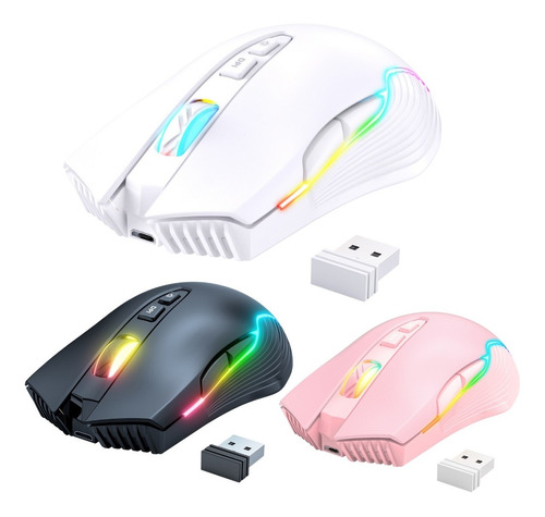 Mouse Gamer Inalámbrico Rgb 2.4g Rosado Onikuma C905 Juegos