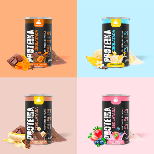 Fruit Protein Proteína Isolate 700g 22 Servicios En Polvo Vainilla Y Mango