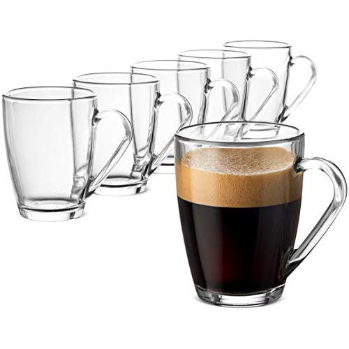 Glass Coffee Mug Set 6 Pack Medium 10 Ounce With Conven...