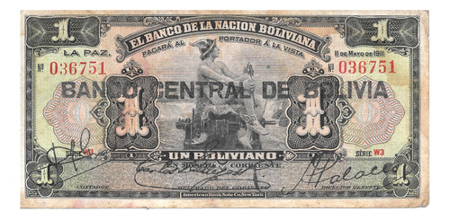 Bolivia Billete 1 Boliviano 1911(29) Sobreimpreso - Pick 112