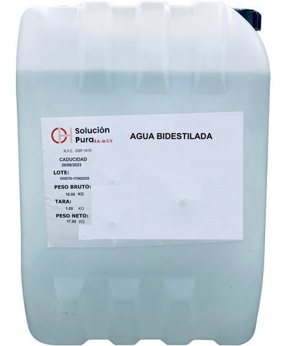 Agua Bi-destilada Desmineralizada De Alta Pureza 20 Litros 