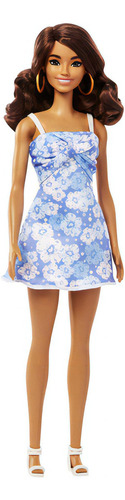 Barbie adora a boneca do oceano, morena de vestido azul e acce