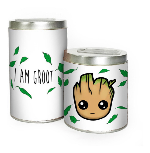 Imagen 2 de 3 de Combo Mate Madera Yerbera Azucarera Latas I Am Groot