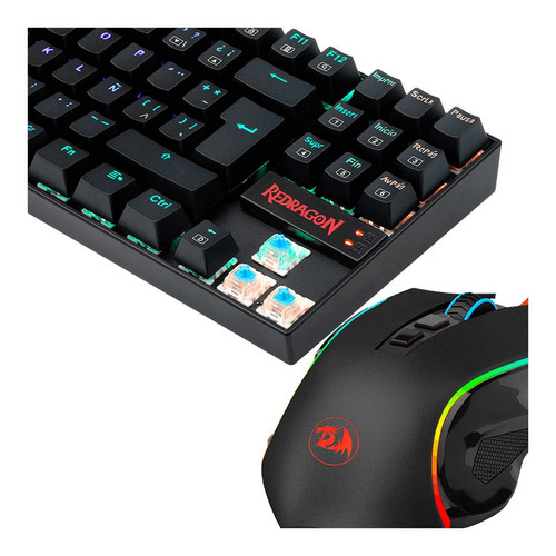 Kit de teclado y mouse gamer Redragon K552RGB-BA Portugués Brasil de color negro