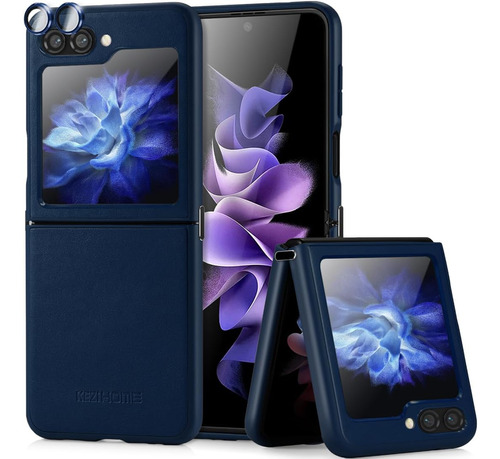 Funda De Cuero Genuino Para Samsung Galaxy Z Flip 5 - Azul 