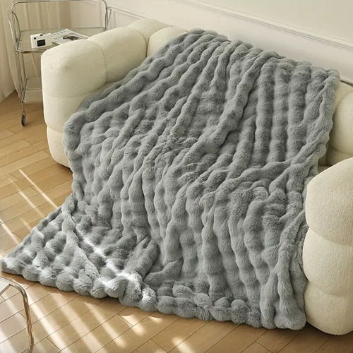 Cobertor Bubble Jumbo King Suave Grueso Comodo Elegante Liso Gris
