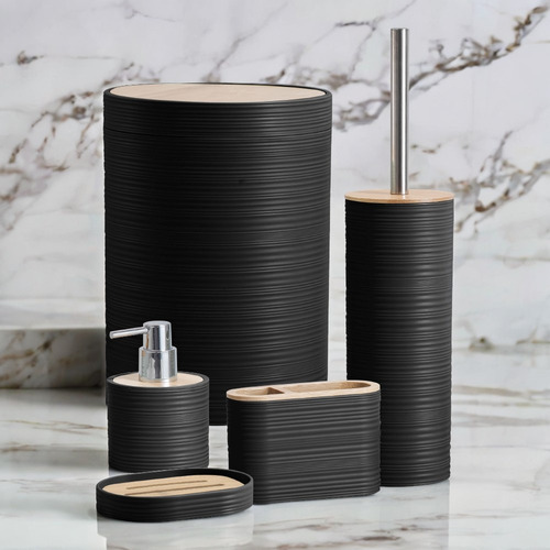 Kit Para Banheiro 5 Peças Linea Preto Completo Mek Jolitex