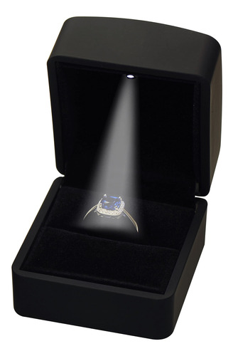 Caja Anillo Led Negra Para Propuesta Boda Compromiso Dia San