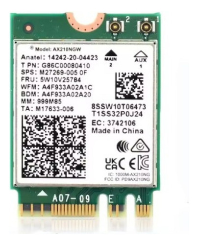 Placa De Rede Wifi 6e Bluetooth 5.3 Ax210 M.2 Sem Fio