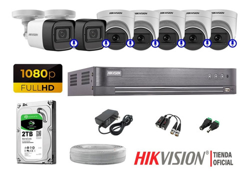 Kit 7 Cámaras Seguridad Audio Incorporado Hikvision Full Hd