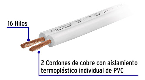 Carrete Con 20m Cordon Duplex Flexible Spt 18 Awg Volteck Cd