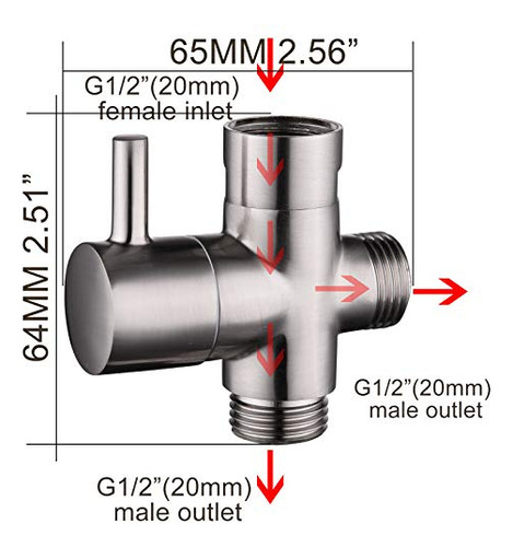 Válvula De Control De Flujo De Ducha G1/2puLG 3 Vías Latón,