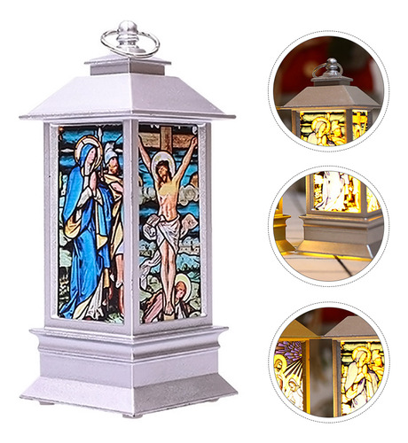 Xmas Led Storm Lantern Church Jesus Pattern Simulated Small
