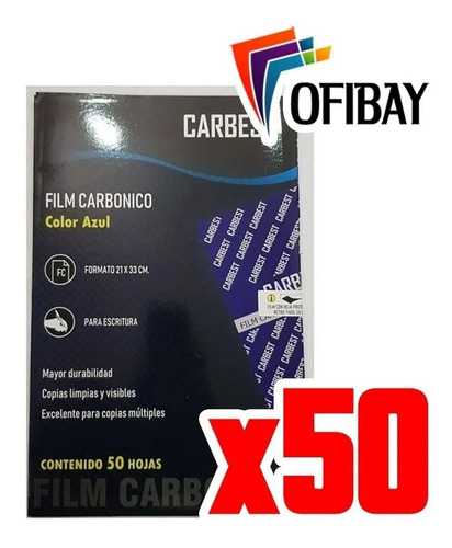 Papel Carbonico Film Carbest Azul Oficio X 50 Hojas