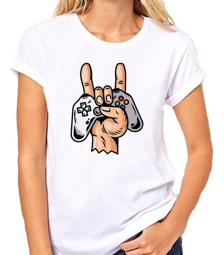 Remera De Mujer Play Game Juego Mano Control