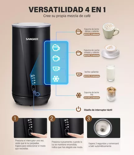 Espumador de leche y vaporizador para espumar y calentar la leche espumador  eléctrico de café caliente y frío acero inoxidable 4 en 1 espumador